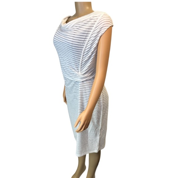 T Tahari White Twist Dress Midi sleeveless Cowlneck  sheer striped size XL - Picture 9 of 17